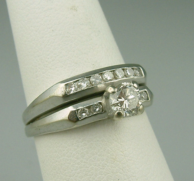 ... Deco Gold Diamond Wedding Ring Set Vintage Estate Bridal Jewelry